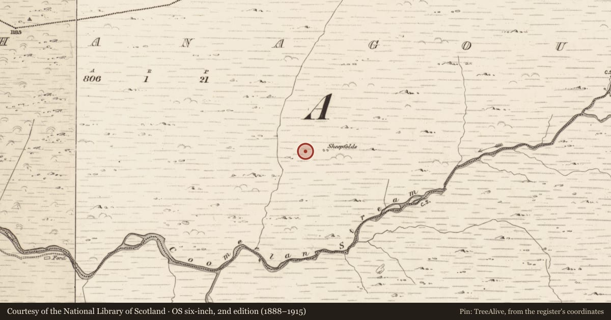 Ordnance Survey six-inch map, 2nd edition (1888–1915) covering the location of Hut site, Gearhanagoul, County Kerry, with a pin at the register's coordinates