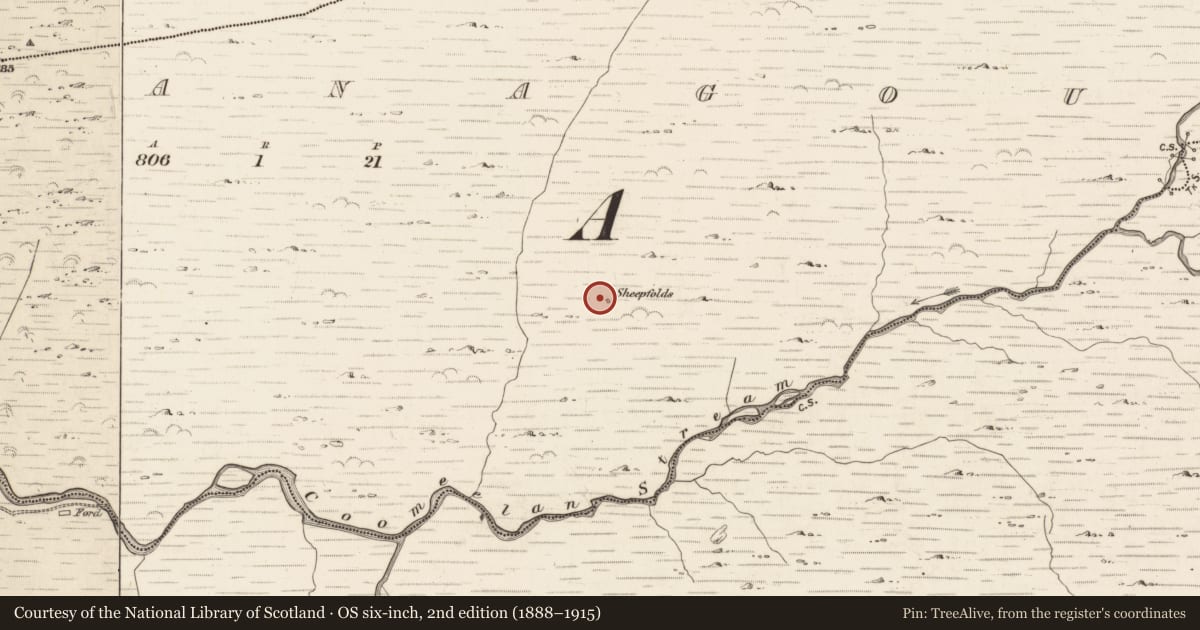 Ordnance Survey six-inch map, 2nd edition (1888–1915) covering the location of Hut site, Gearhanagoul, County Kerry, with a pin at the register's coordinates