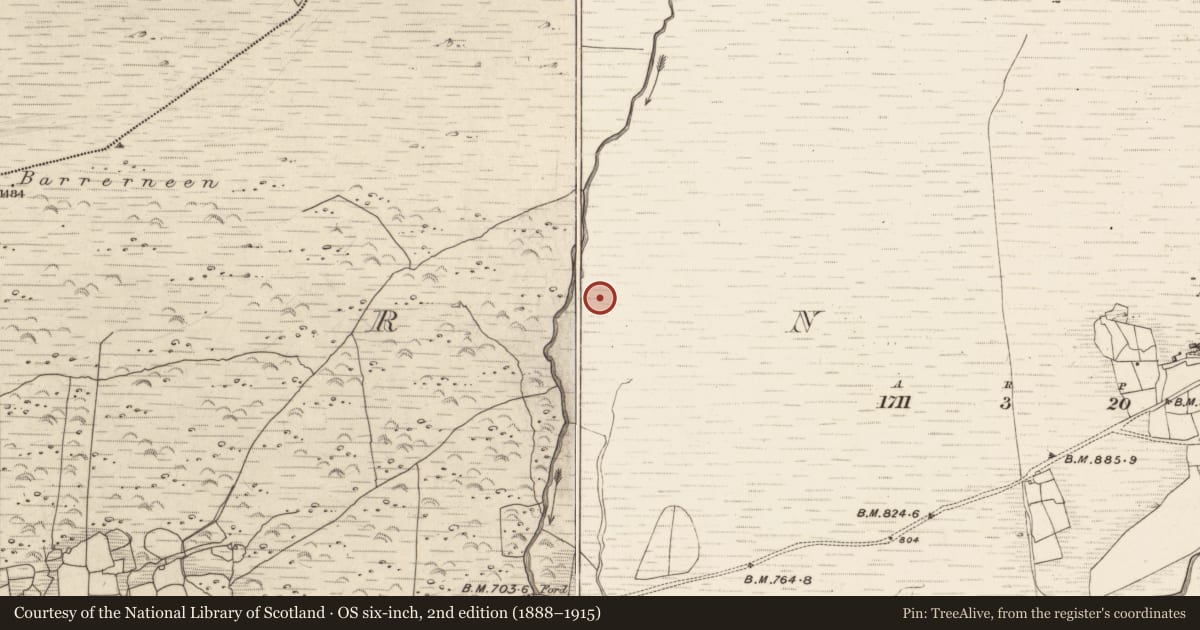 Ordnance Survey six-inch map, 2nd edition (1888–1915) covering the location of Hut site, Erneen, County Kerry, with a pin at the register's coordinates
