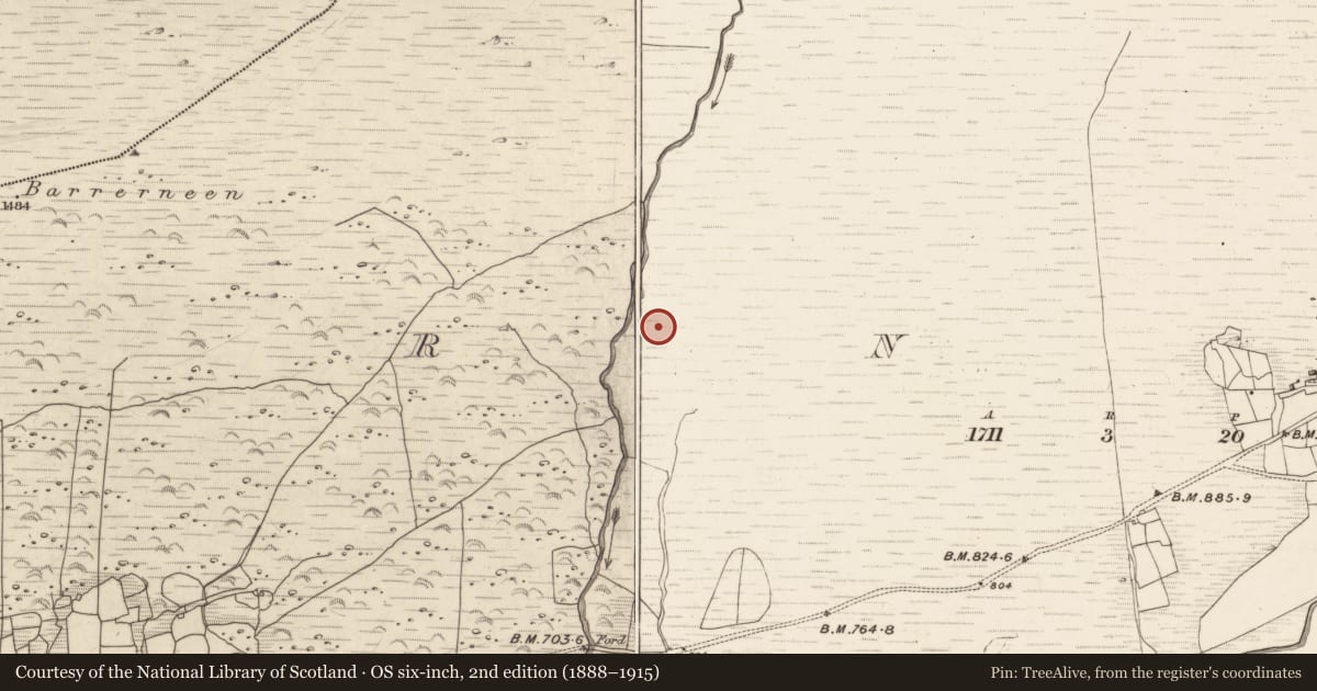 Ordnance Survey six-inch map, 2nd edition (1888–1915) covering the location of Hut site, Erneen, County Kerry, with a pin at the register's coordinates
