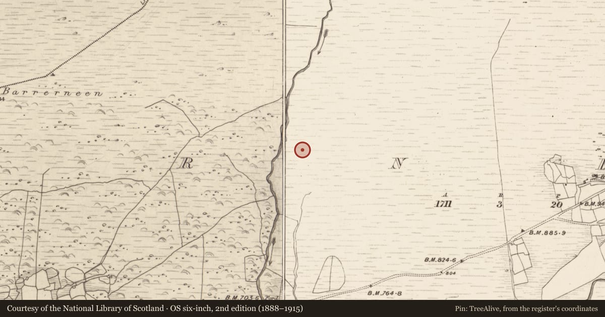 Ordnance Survey six-inch map, 2nd edition (1888–1915) covering the location of Hut site, Erneen, County Kerry, with a pin at the register's coordinates