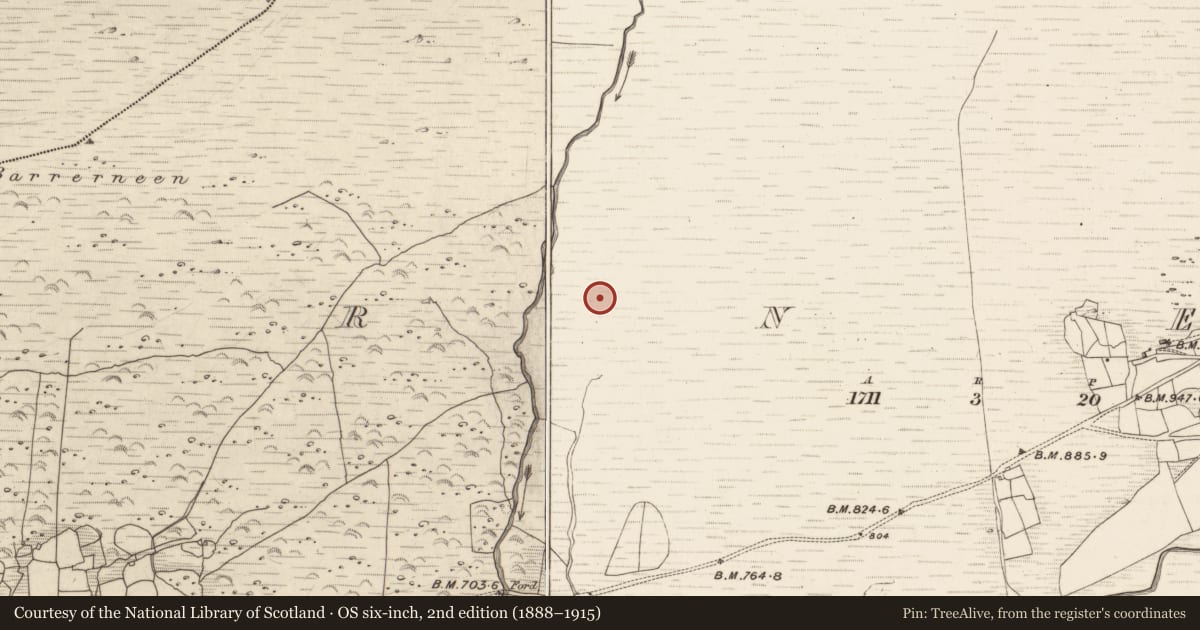 Ordnance Survey six-inch map, 2nd edition (1888–1915) covering the location of Hut site, Erneen, County Kerry, with a pin at the register's coordinates