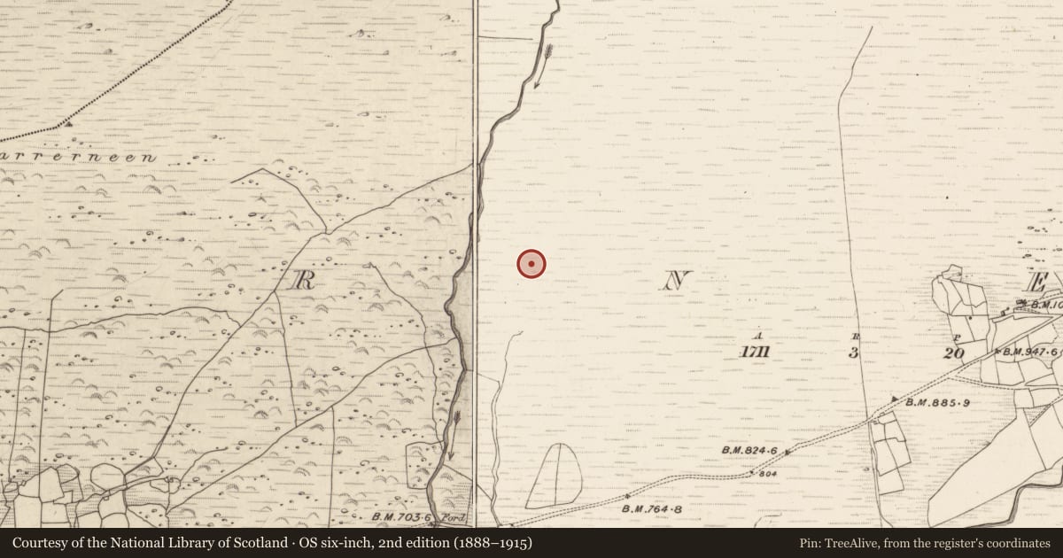 Ordnance Survey six-inch map, 2nd edition (1888–1915) covering the location of Hut site, Erneen, County Kerry, with a pin at the register's coordinates