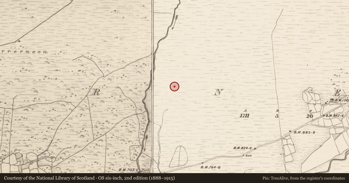 Ordnance Survey six-inch map, 2nd edition (1888–1915) covering the location of Hut site, Erneen, County Kerry, with a pin at the register's coordinates