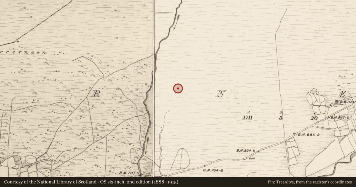 Ordnance Survey six-inch map, 2nd edition (1888–1915) covering the location of Hut site, Erneen, County Kerry, with a pin at the register's coordinates