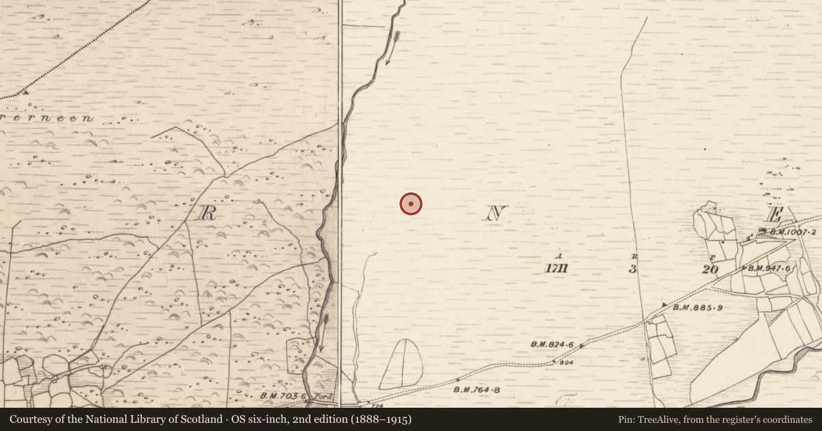 Ordnance Survey six-inch map, 2nd edition (1888–1915) covering the location of Hut site, Erneen, County Kerry, with a pin at the register's coordinates