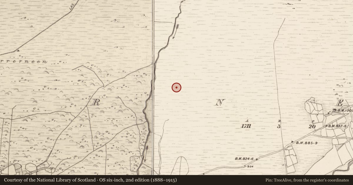 Ordnance Survey six-inch map, 2nd edition (1888–1915) covering the location of Hut site, Erneen, County Kerry, with a pin at the register's coordinates