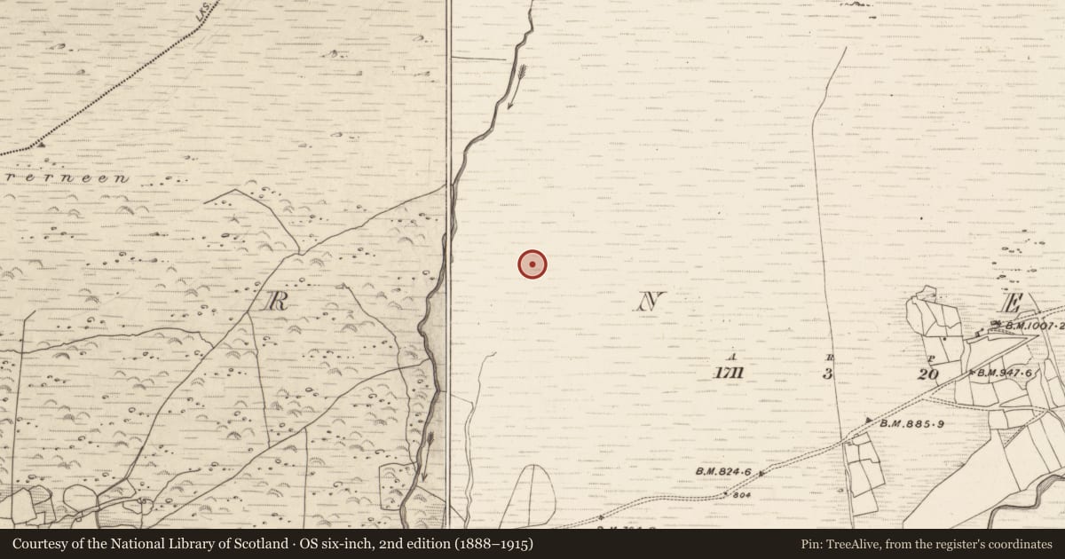 Ordnance Survey six-inch map, 2nd edition (1888–1915) covering the location of Hut site, Erneen, County Kerry, with a pin at the register's coordinates