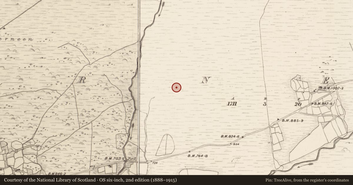 Ordnance Survey six-inch map, 2nd edition (1888–1915) covering the location of Hut site, Erneen, County Kerry, with a pin at the register's coordinates