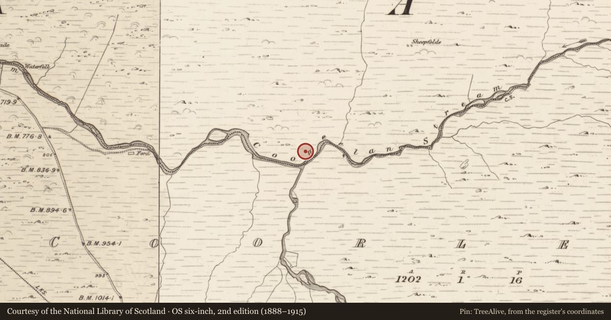 Ordnance Survey six-inch map, 2nd edition (1888–1915) covering the location of Hut site, Gearhanagoul, County Kerry, with a pin at the register's coordinates