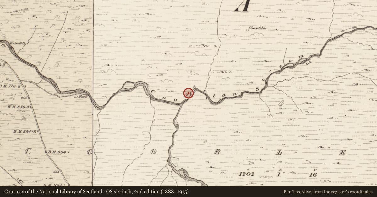 Ordnance Survey six-inch map, 2nd edition (1888–1915) covering the location of Hut site, Gearhanagoul, County Kerry, with a pin at the register's coordinates
