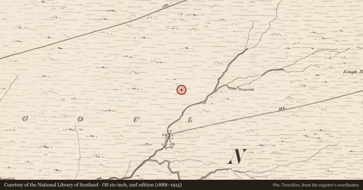 Ordnance Survey six-inch map, 2nd edition (1888–1915) covering the location of Hut site, Gearhanagoul, County Kerry, with a pin at the register's coordinates