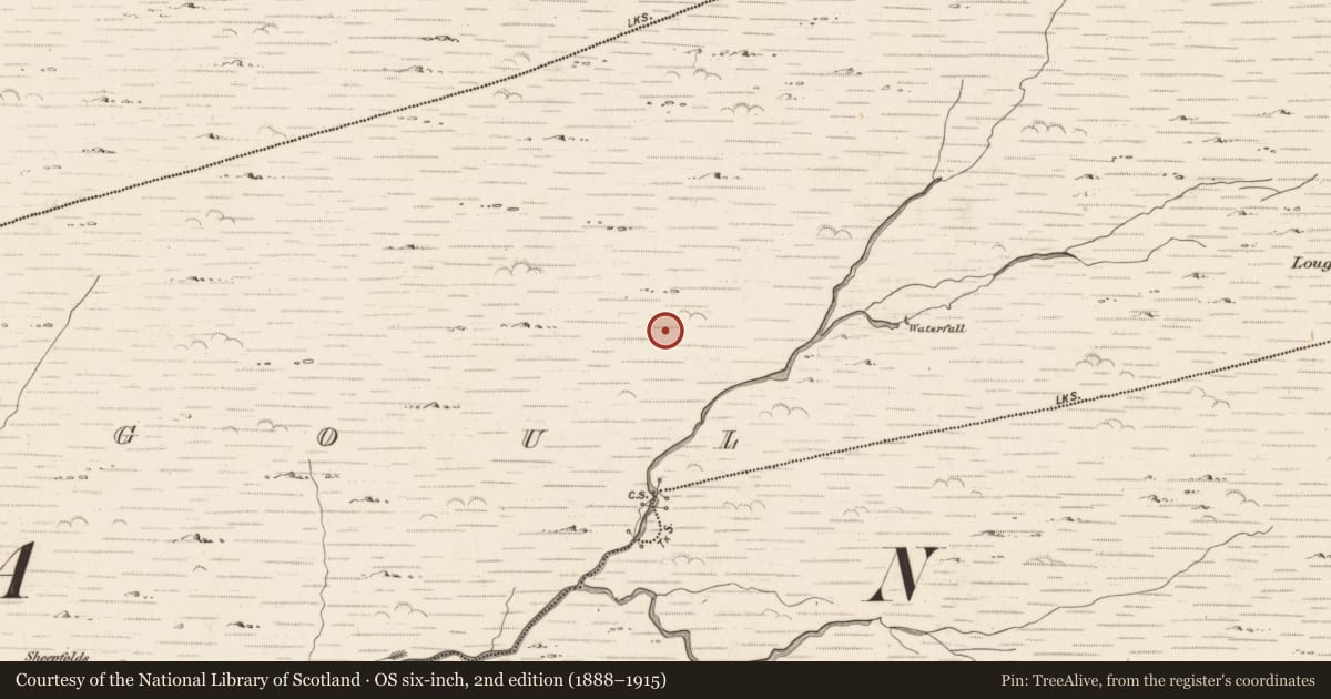 Ordnance Survey six-inch map, 2nd edition (1888–1915) covering the location of Hut site, Gearhanagoul, County Kerry, with a pin at the register's coordinates