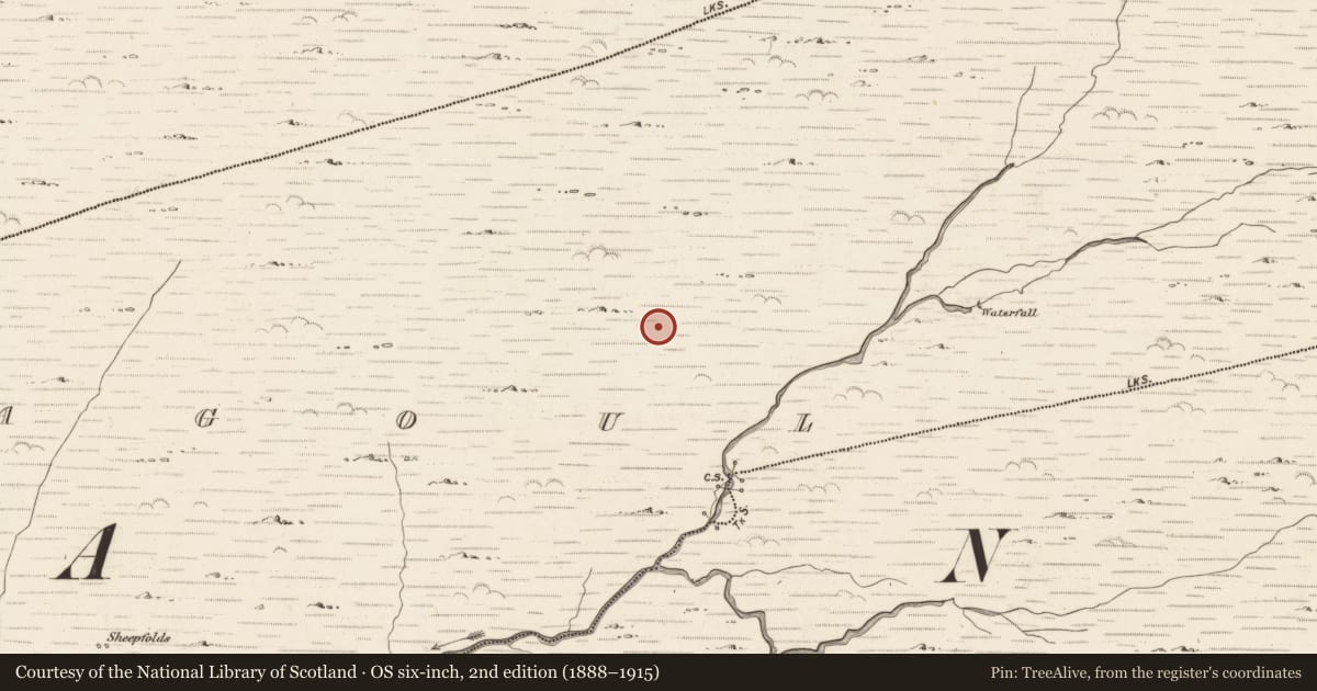 Ordnance Survey six-inch map, 2nd edition (1888–1915) covering the location of Hut site, Gearhanagoul, County Kerry, with a pin at the register's coordinates