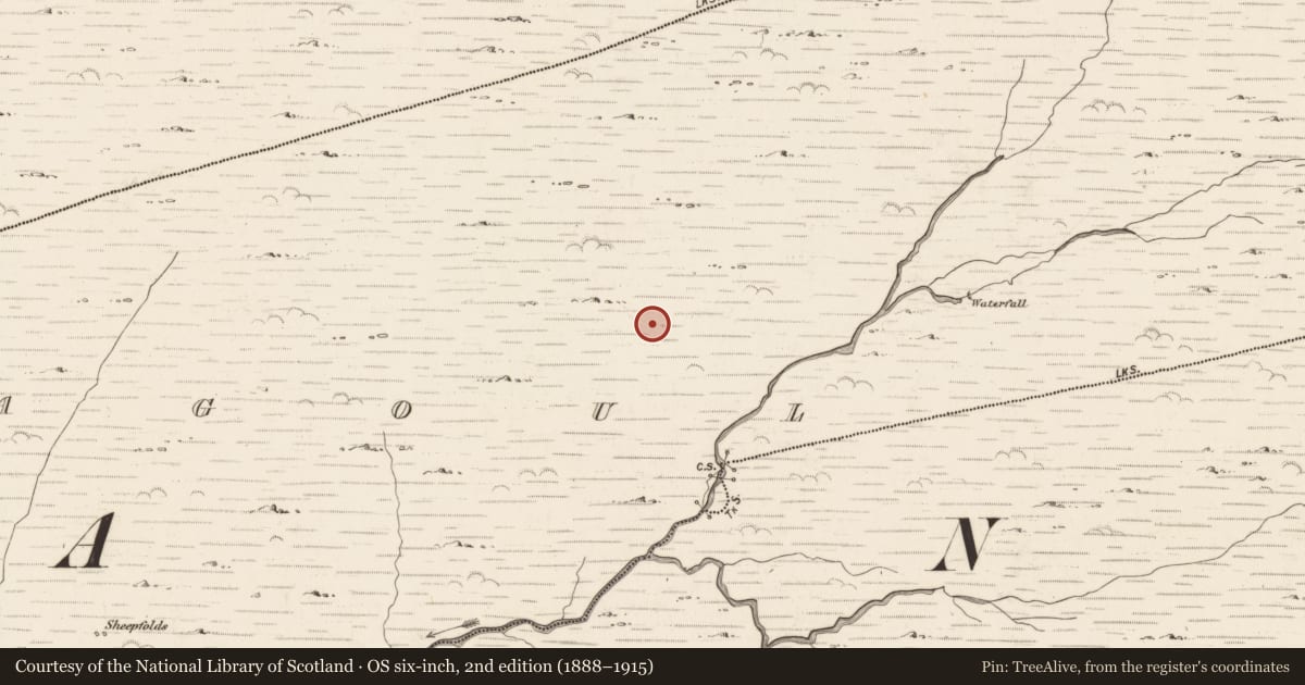 Ordnance Survey six-inch map, 2nd edition (1888–1915) covering the location of Hut site, Gearhanagoul, County Kerry, with a pin at the register's coordinates