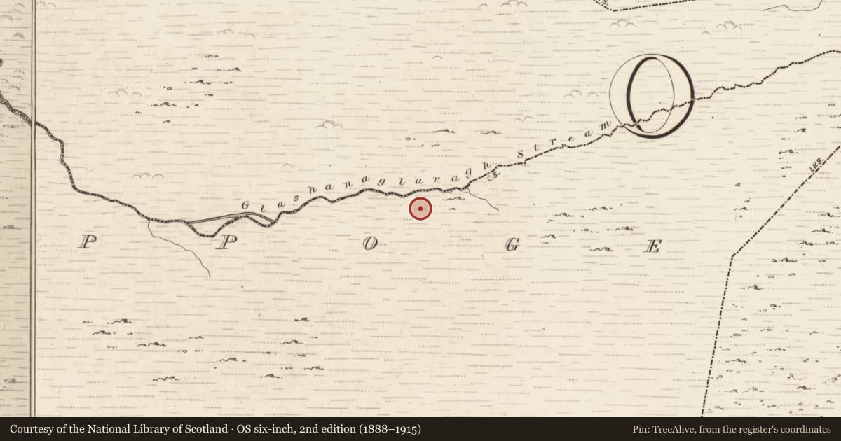 Ordnance Survey six-inch map, 2nd edition (1888–1915) covering the location of Hut site, Coolnagoppoge, County Kerry, with a pin at the register's coordinates