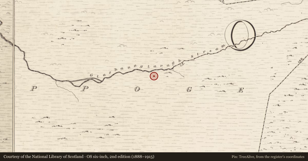 Ordnance Survey six-inch map, 2nd edition (1888–1915) covering the location of Hut site, Coolnagoppoge, County Kerry, with a pin at the register's coordinates