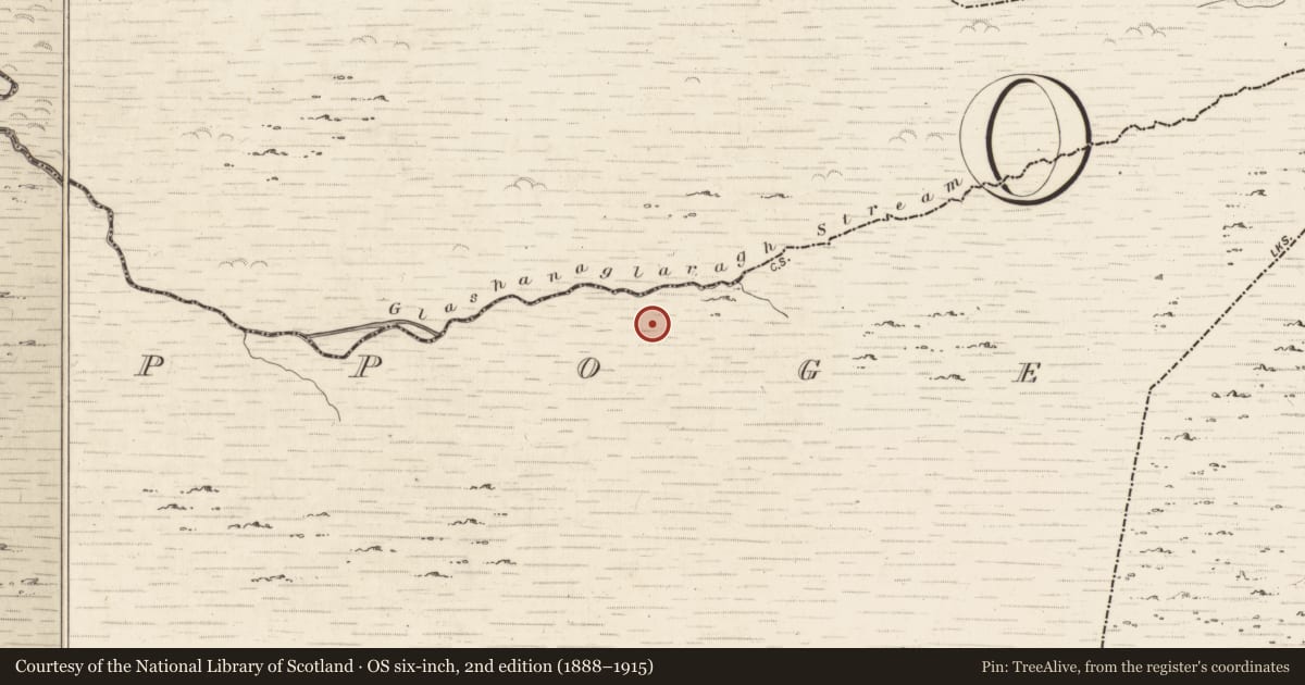 Ordnance Survey six-inch map, 2nd edition (1888–1915) covering the location of Enclosure, Coolnagoppoge, County Kerry, with a pin at the register's coordinates