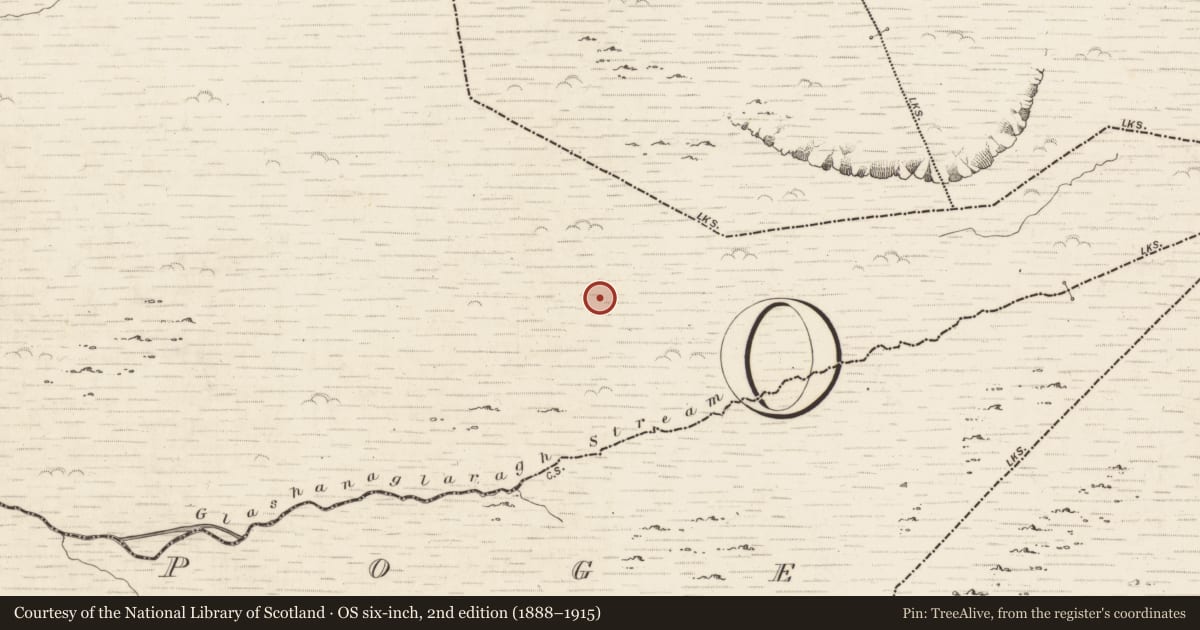 Ordnance Survey six-inch map, 2nd edition (1888–1915) covering the location of Hut site, Gortlahard, County Kerry, with a pin at the register's coordinates