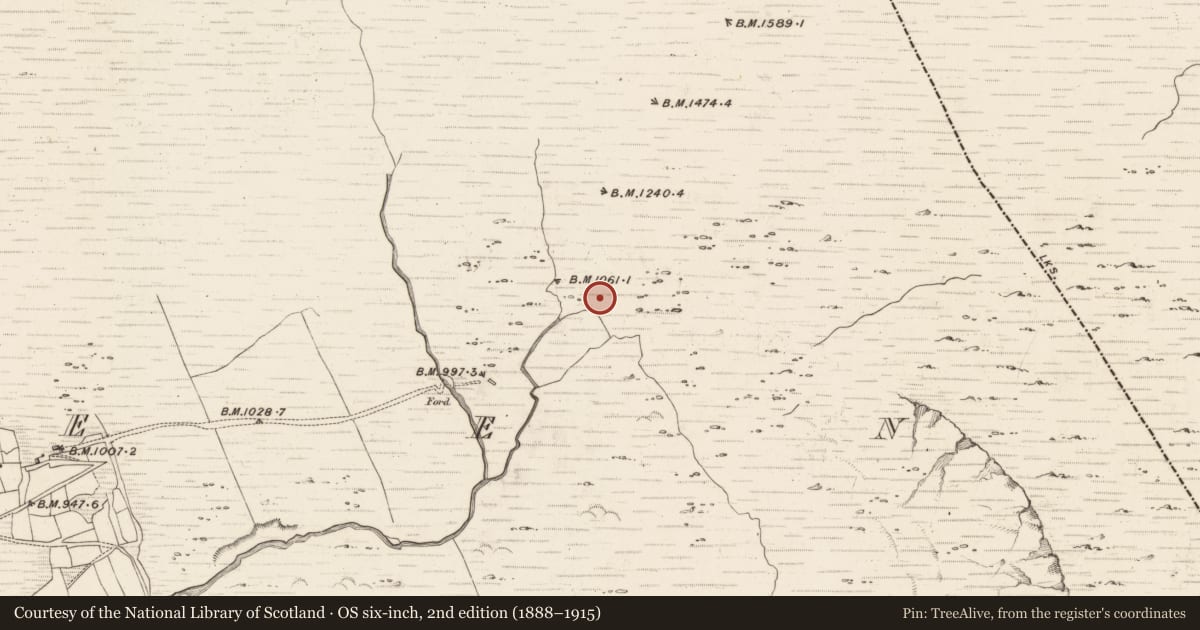 Ordnance Survey six-inch map, 2nd edition (1888–1915) covering the location of Field boundary, Erneen, County Kerry, with a pin at the register's coordinates