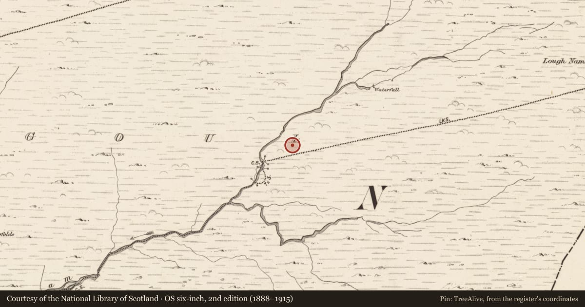 Ordnance Survey six-inch map, 2nd edition (1888–1915) covering the location of Hut site, Gearhanagoul, County Kerry, with a pin at the register's coordinates