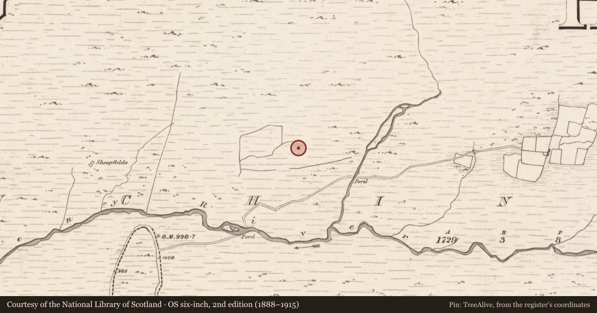 Ordnance Survey six-inch map, 2nd edition (1888–1915) covering the location of Field boundary, Inchinanagh, County Kerry, with a pin at the register's coordinates