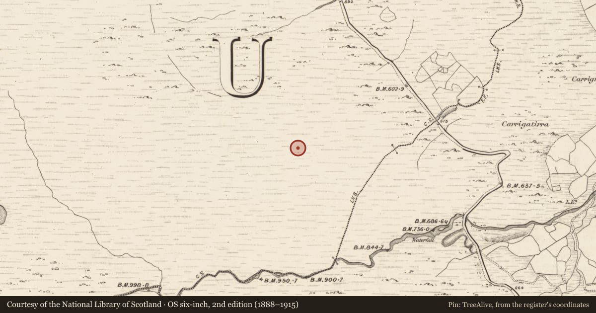 Ordnance Survey six-inch map, 2nd edition (1888–1915) covering the location of Hut site, Gortacreenteen, County Kerry, with a pin at the register's coordinates