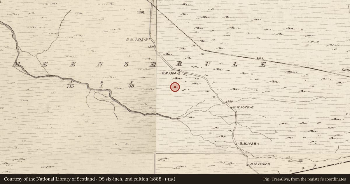 Ordnance Survey six-inch map, 2nd edition (1888–1915) covering the location of Field system, Cummeenshrule, County Kerry, with a pin at the register's coordinates