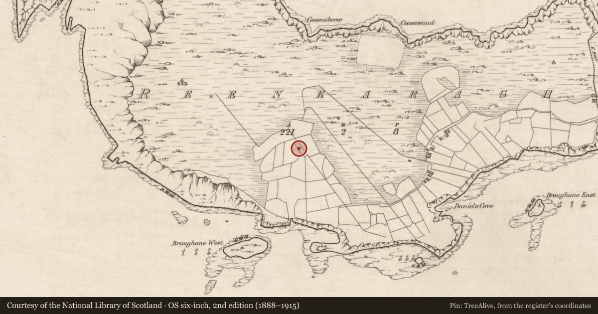Ordnance Survey six-inch map, 2nd edition (1888–1915) covering the location of Souterrain, An Rinn Iarthach, County Kerry, with a pin at the register's coordinates