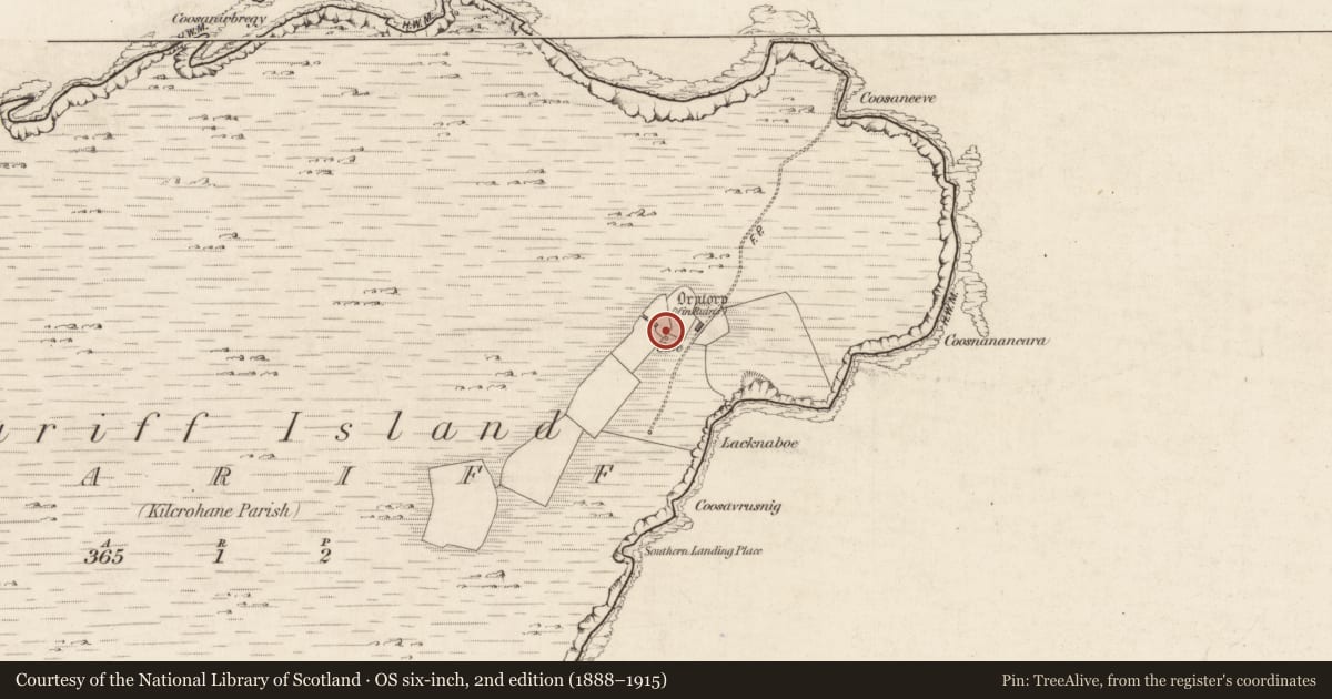 Ordnance Survey six-inch map, 2nd edition (1888–1915) covering the location of Souterrain, Scariff, County Kerry, with a pin at the register's coordinates