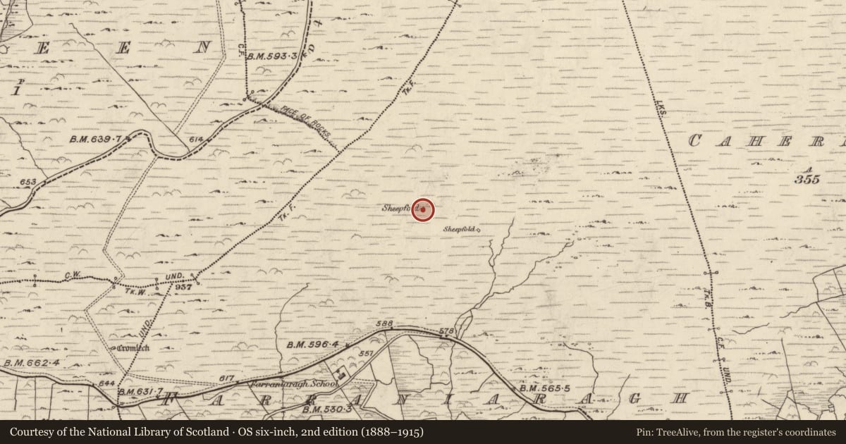 Ordnance Survey six-inch map, 2nd edition (1888–1915) covering the location of Hut site, An Fearann Iarthach, County Kerry, with a pin at the register's coordinates