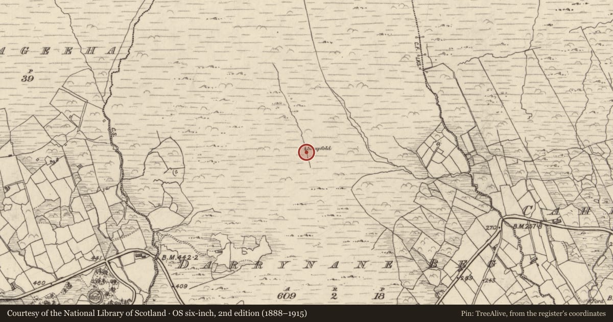 Ordnance Survey six-inch map, 2nd edition (1888–1915) covering the location of Hut site, Doire Fhionáin Beag, County Kerry, with a pin at the register's coordinates