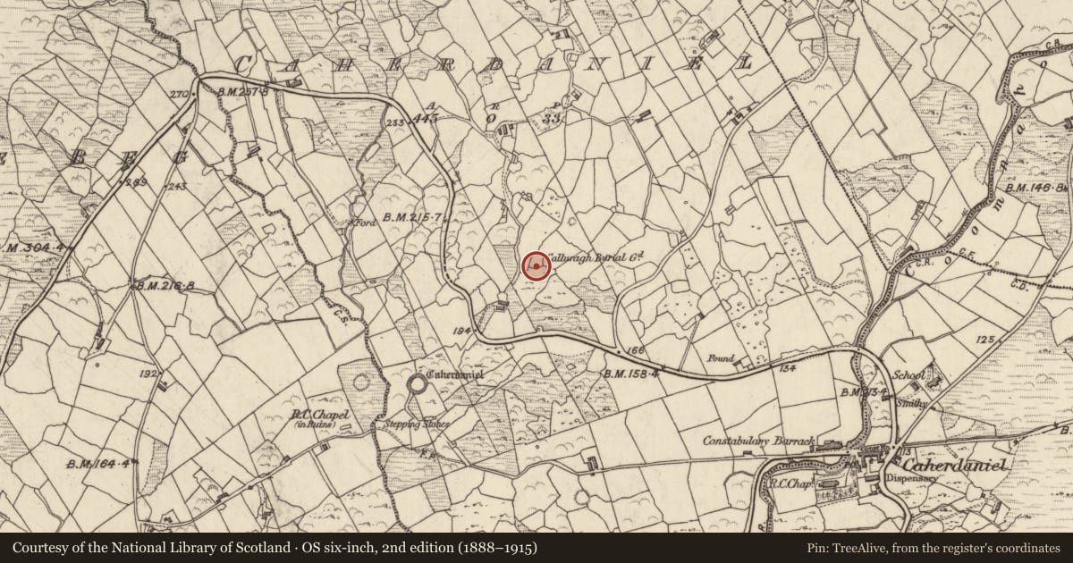 Ordnance Survey six-inch map, 2nd edition (1888–1915) covering the location of Ringfort - cashel, Caherdaniel, County Kerry, with a pin at the register's coordinates