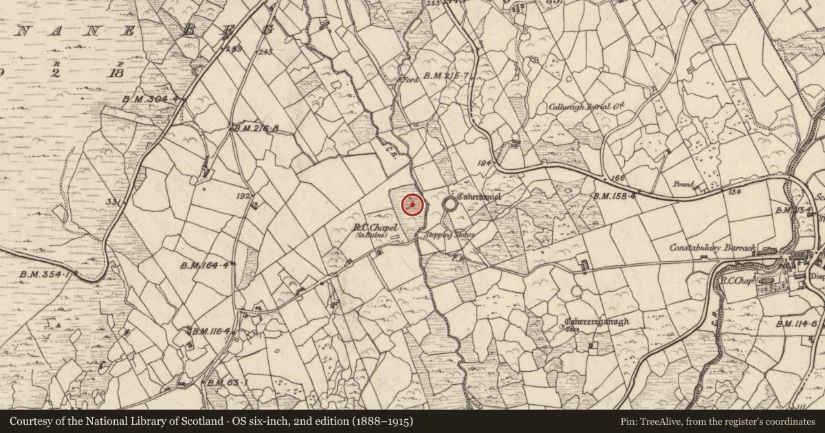 Ordnance Survey six-inch map, 2nd edition (1888–1915) covering the location of Ringfort - cashel, Doire Fhionáin Beag, County Kerry, with a pin at the register's coordinates