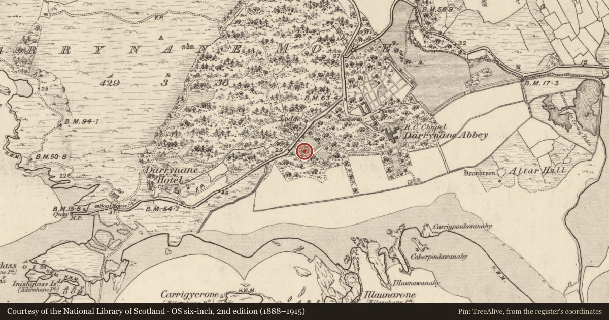 Ordnance Survey six-inch map, 2nd edition (1888–1915) covering the location of Souterrain, Doire Fhionáin Mór, County Kerry, with a pin at the register's coordinates