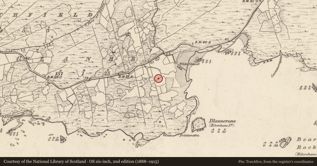 Ordnance Survey six-inch map, 2nd edition (1888–1915) covering the location of Souterrain, An Gleann Beag, County Kerry, with a pin at the register's coordinates