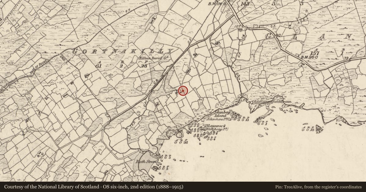Ordnance Survey six-inch map, 2nd edition (1888–1915) covering the location of Souterrain, Rathfield, County Kerry, with a pin at the register's coordinates