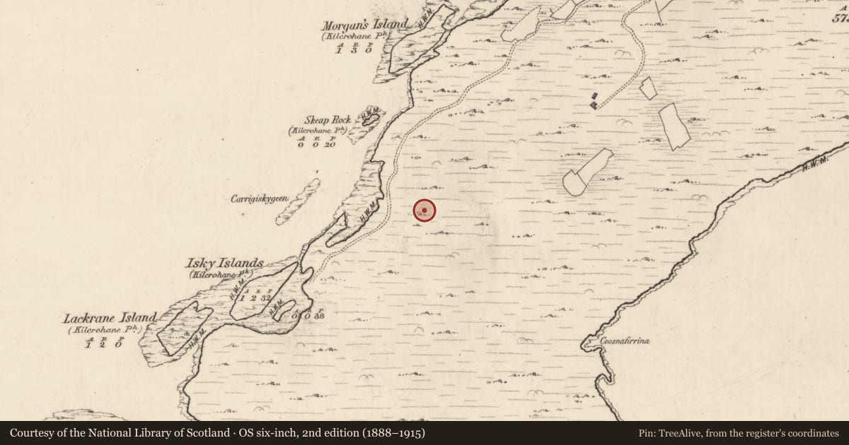 Ordnance Survey six-inch map, 2nd edition (1888–1915) covering the location of Mine - copper, Rath, County Kerry, with a pin at the register's coordinates