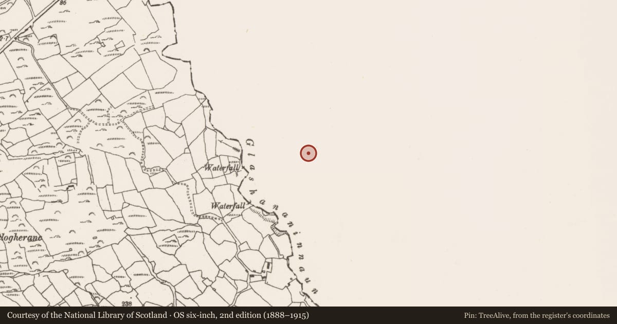 Ordnance Survey six-inch map, 2nd edition (1888–1915) covering the location of Enclosure, Cuhig, County Kerry, with a pin at the register's coordinates