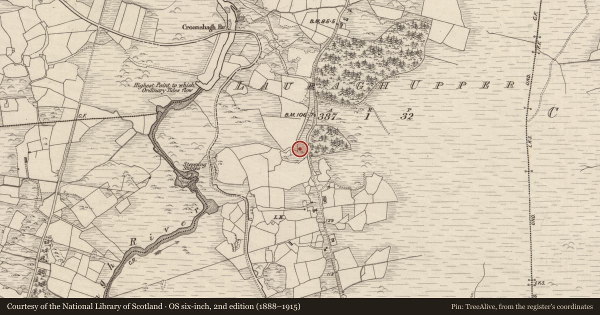 Ordnance Survey six-inch map, 2nd edition (1888–1915) covering the location of Pound, Lauragh Upper, County Kerry, with a pin at the register's coordinates