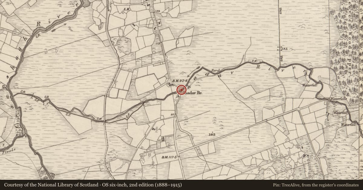 Ordnance Survey six-inch map, 2nd edition (1888–1915) covering the location of Bridge, Clogherane, Lauragh Upper, County Kerry, with a pin at the register's coordinates