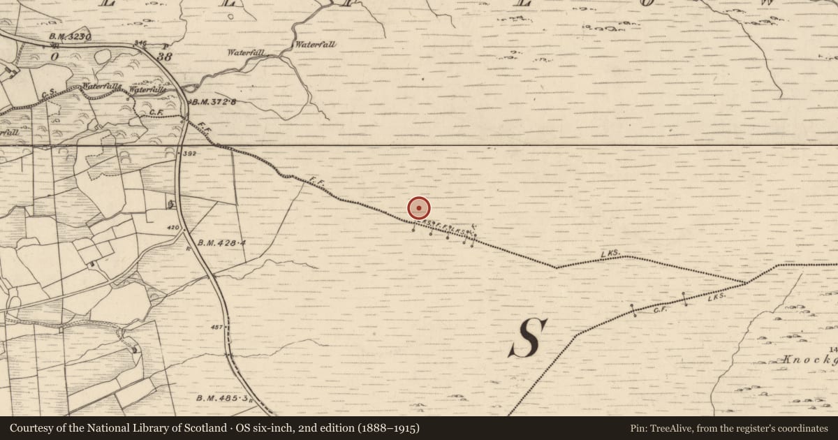 Ordnance Survey six-inch map, 2nd edition (1888–1915) covering the location of Hut site, Drombohilly Lower, County Kerry, with a pin at the register's coordinates