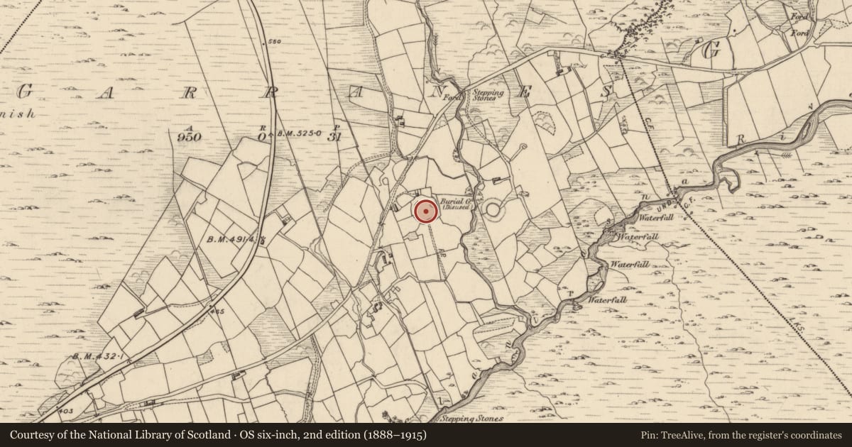 Ordnance Survey six-inch map, 2nd edition (1888–1915) covering the location of Ringfort - rath, Garranes, County Kerry, with a pin at the register's coordinates