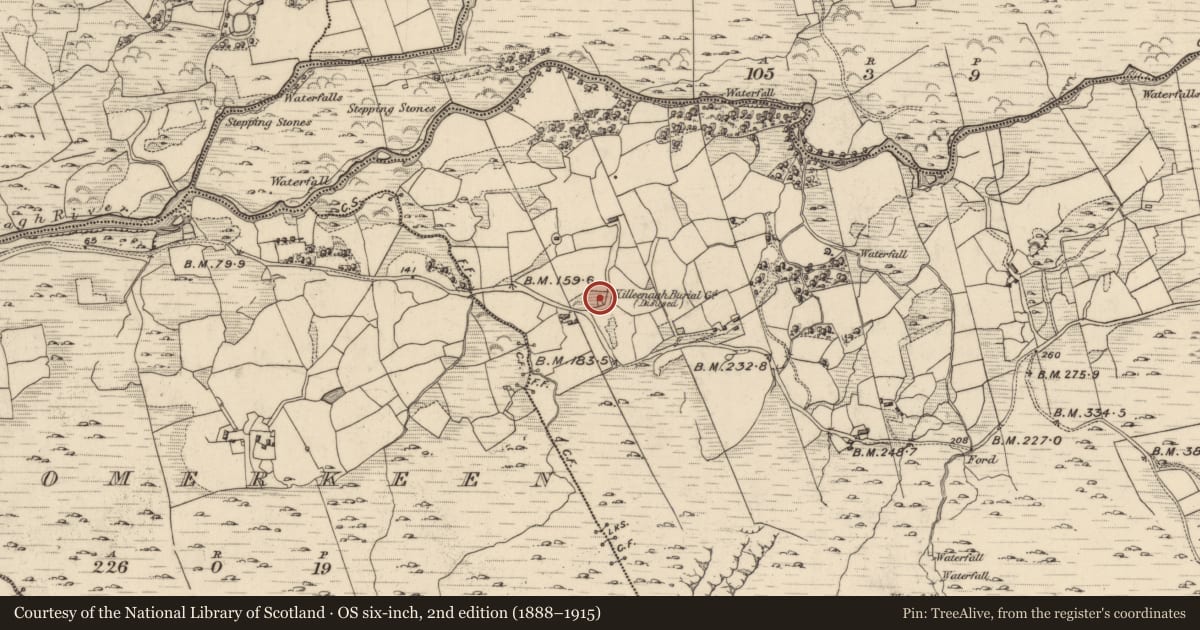 Ordnance Survey six-inch map, 2nd edition (1888–1915) covering the location of Ringfort - rath, Fehanagh, County Kerry, with a pin at the register's coordinates