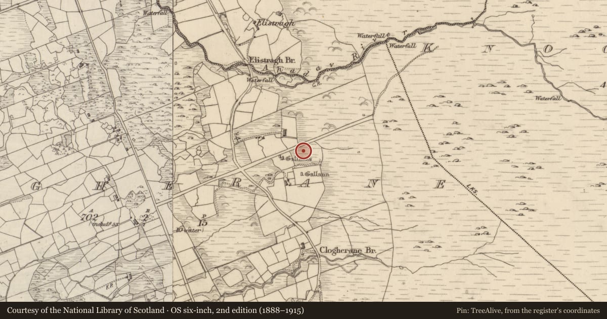 Ordnance Survey six-inch map, 2nd edition (1888–1915) covering the location of Ringfort - cashel, Clogherane, County Kerry, with a pin at the register's coordinates