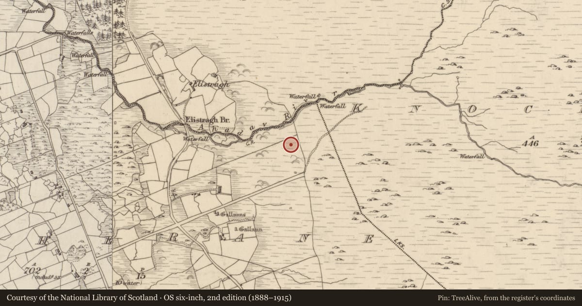 Ordnance Survey six-inch map, 2nd edition (1888–1915) covering the location of Field boundary, Clogherane, County Kerry, with a pin at the register's coordinates