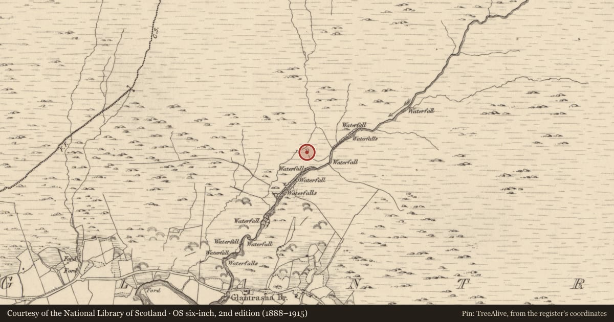 Ordnance Survey six-inch map, 2nd edition (1888–1915) covering the location of Enclosure, Glantrasna, County Kerry, with a pin at the register's coordinates