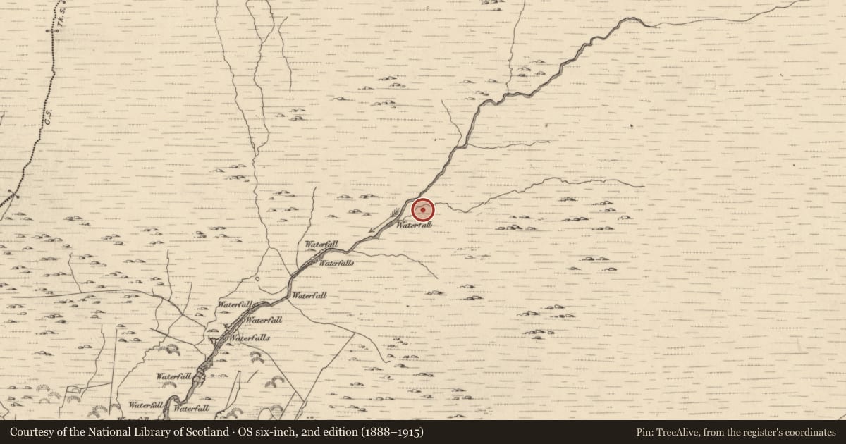 Ordnance Survey six-inch map, 2nd edition (1888–1915) covering the location of Hut site, Glantrasna, County Kerry, with a pin at the register's coordinates