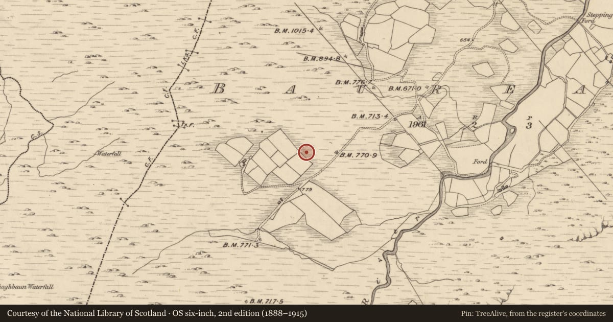 Ordnance Survey six-inch map, 2nd edition (1888–1915) covering the location of Enclosure, Baurearagh, County Kerry, with a pin at the register's coordinates