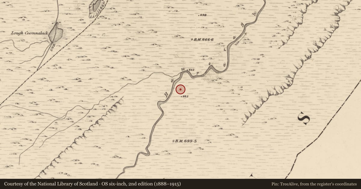 Ordnance Survey six-inch map, 2nd edition (1888–1915) covering the location of Enclosure, Baurearagh, County Kerry, with a pin at the register's coordinates